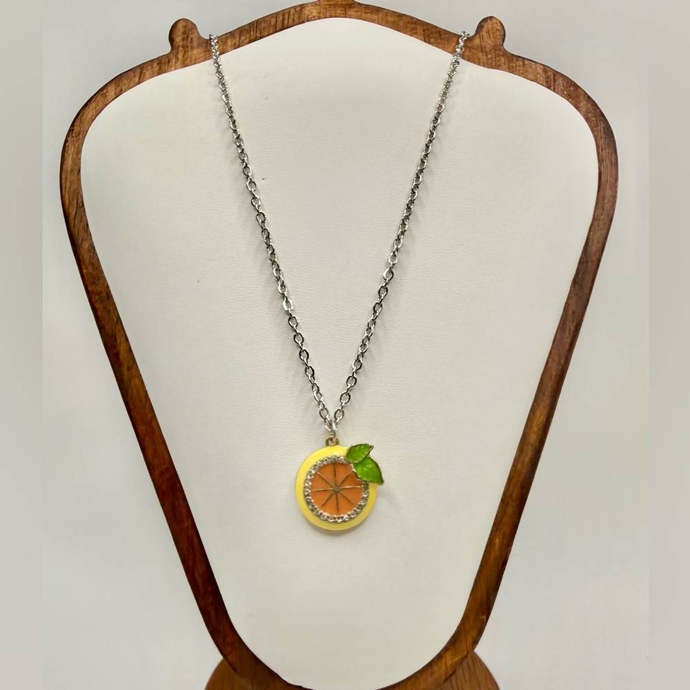Handmade Citrus Pendant Necklace Orange Slice Stainless Steel Chain